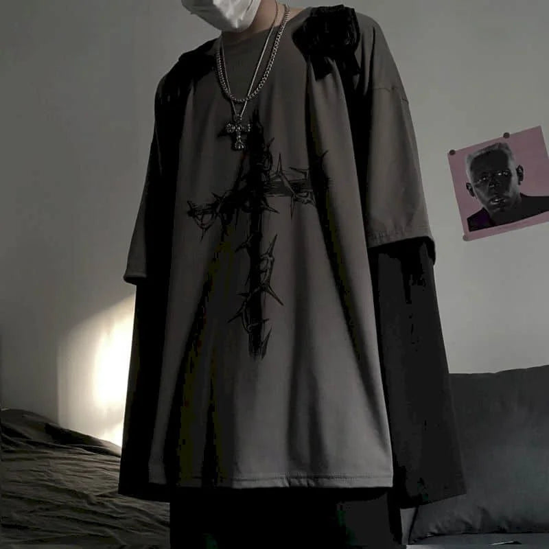 Men T Shirts autumn men Clothes anime casual Long Sleeved Oversized Y2K T-Shirt Harajuku Streetwear Academia Hip Hop tee tops - Tasawoq