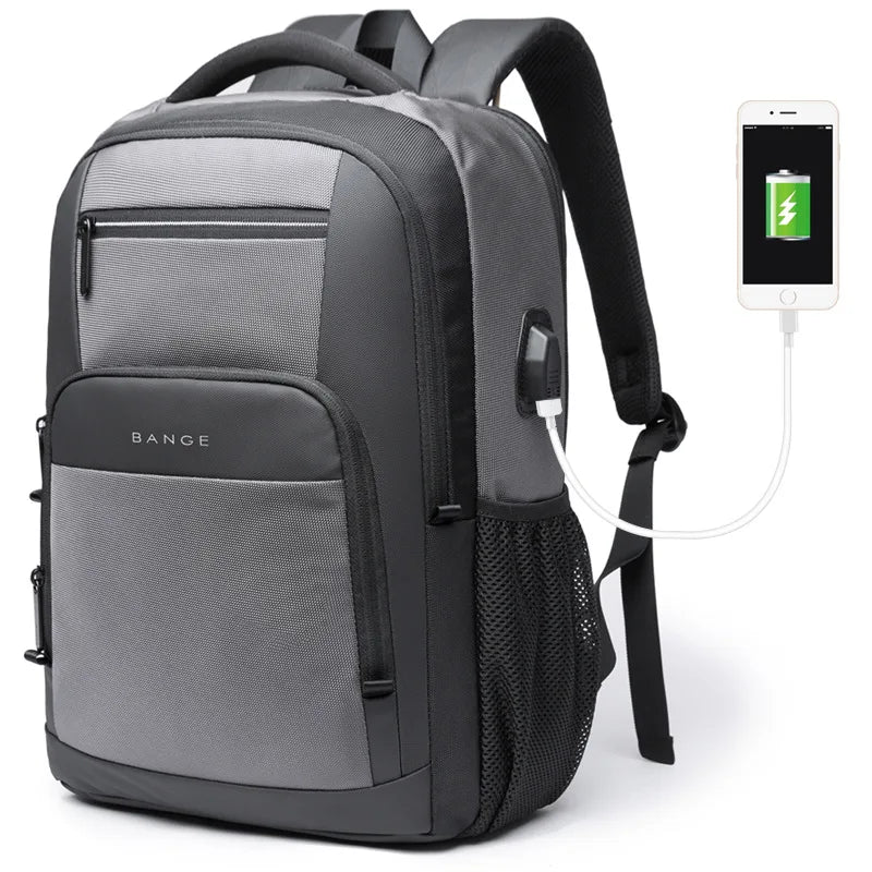 BANGE Travel Waterproof Backpack with USB Charging Port Fit 15.6 Inch Laptop Backpacks for Men and Women, Teenager School Bags - Tasawoq