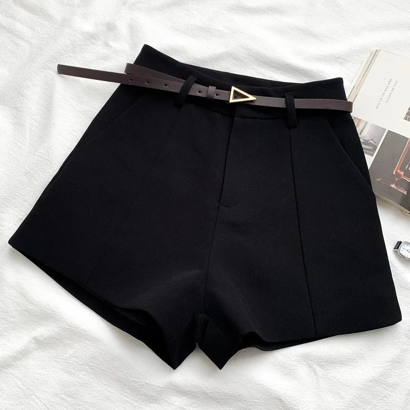 ITOOLIN Casual Women's Shorts A-line High Waist Short Chic Office Lady Shorts With Belted Vintage Female Trousers Spring Summer - Tasawoq