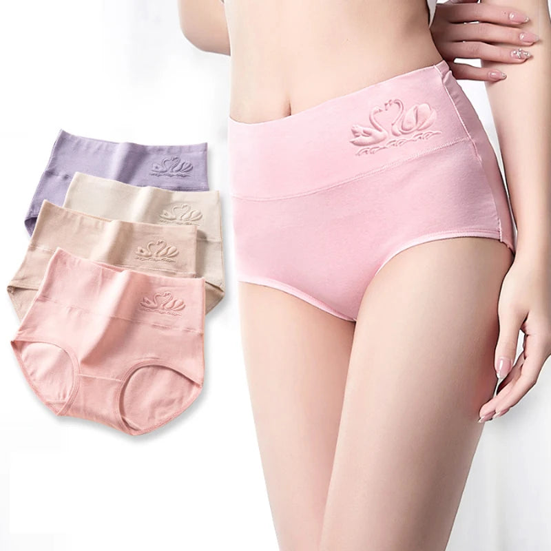 4PCS High Waist Cotton Panties Women Body Shaper Underwear Plus Size M-5XL Fashion Girls Briefs Seamless Sexy Female Lingerie - Tasawoq