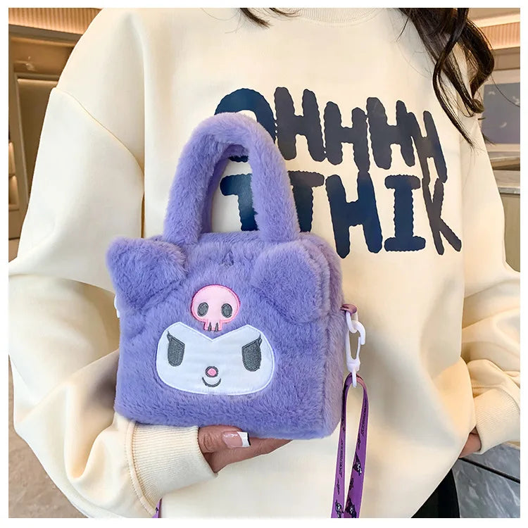 Sanrio Bag Kawaii Kuromi Cinnamoroll My Melody Cartoon Anime Plush Handbag Cosmetic Bag Travel Storage Bag Women Girl Gifts - Tasawoq