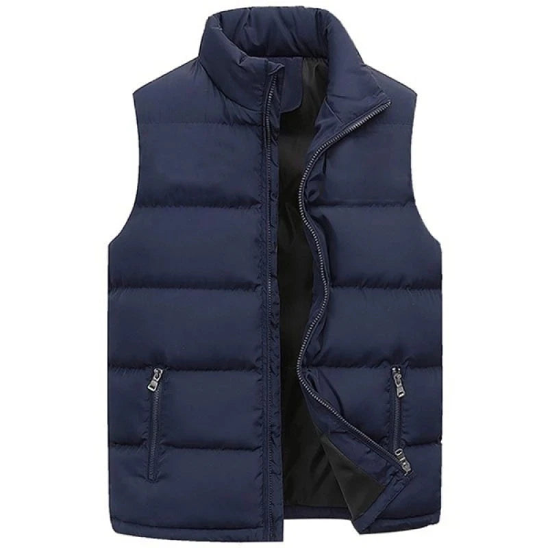 Mens Vest Jacket Warm Sleeveless Jackets Winter Waterproof Zipper Coat Autumn Stand-up Collar Casual Waistcoat Brand Clothing - Tasawoq