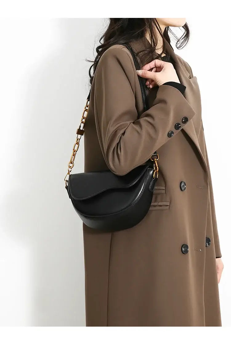 Small Leather Saddle Armpit Bags for Women Summer Chain Shoulder Crossbody Bag Ladies Vintage Underarm Handbags Woman bolsa - Tasawoq