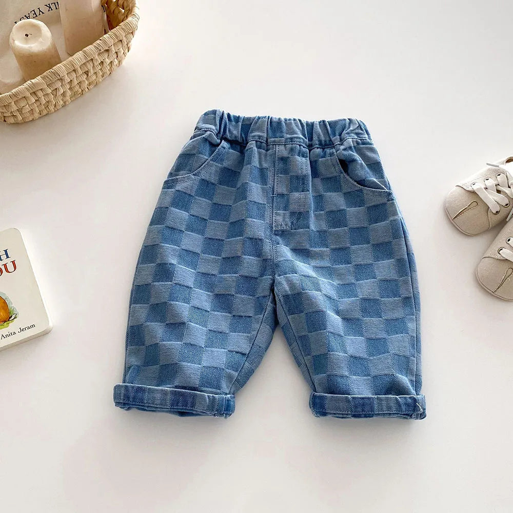 MILANCEL 1-5Y Children Jeans Boys Denim Pants Mid Waist Girls Trousers Fashion Kids Plaid Pants - Tasawoq