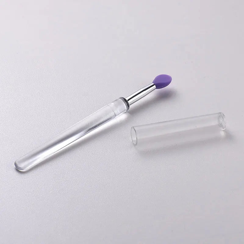 1/3/5pcs Flat Silicone Applicator Sticks Reusable Lip Brush With Cover For Dust Prevention Silicone Nail Powder Applying Tools