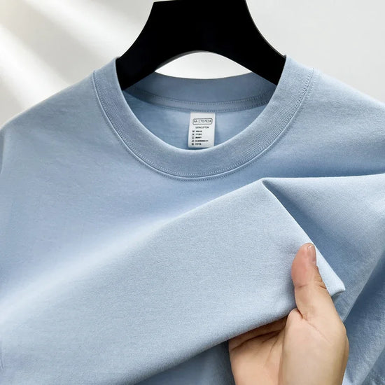 100% pure cotton summer high-end brand men's short sleeve round neck fashionable style half sleeved top breathable T-shirt - Tasawoq