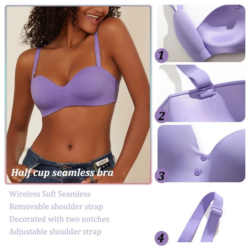 Women Sexy Seamless Bras Adjustable Push Up Brassiere No Steel Female Comfortable Underwear Ladies Solid Color Lingerie Bralette - Tasawoq