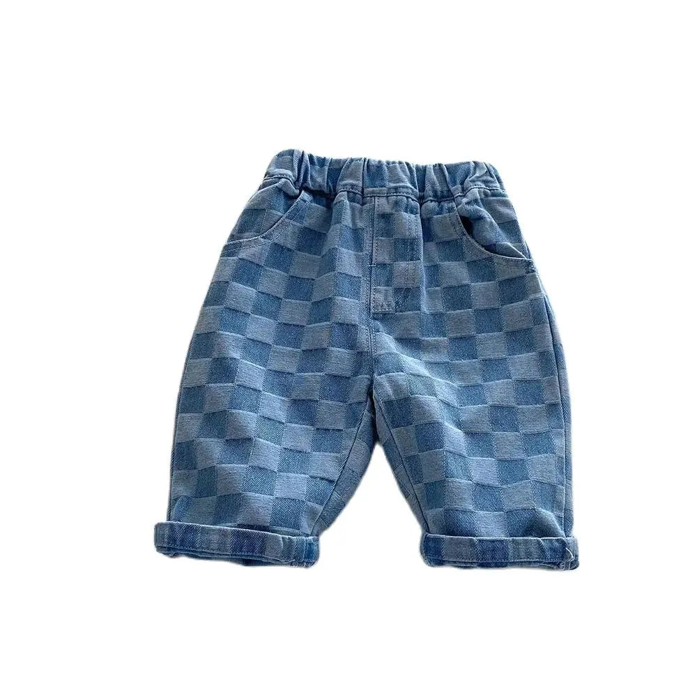 MILANCEL 1-5Y Children Jeans Boys Denim Pants Mid Waist Girls Trousers Fashion Kids Plaid Pants - Tasawoq