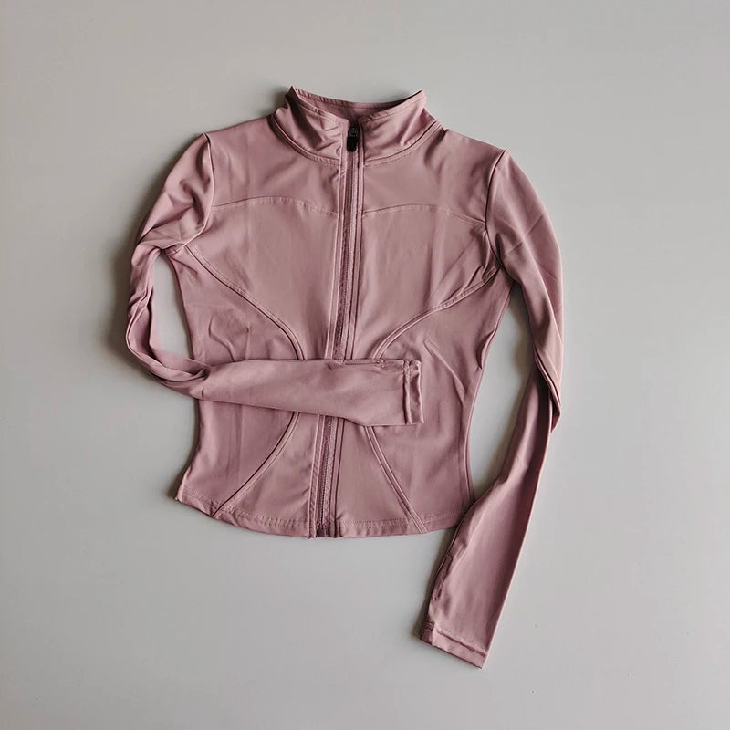 Outdoor Sports Long Sleeved Women Slim Yoga Clothes Quick Dry Zipper Cardigan Stand Up Collar Jacket Running Fitness Jacket Top - Tasawoq