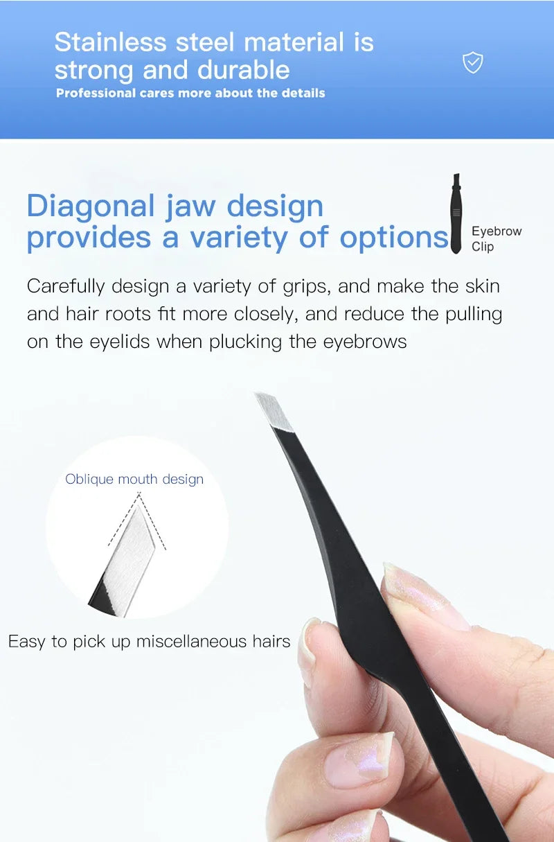 Hair Removal Tweezers Stainless Steel Eyebrow Tweezers Slant Tip Point Tip Flat Tip Rose Gold Silver Black Cosmetic Makeup Tools - Tasawoq