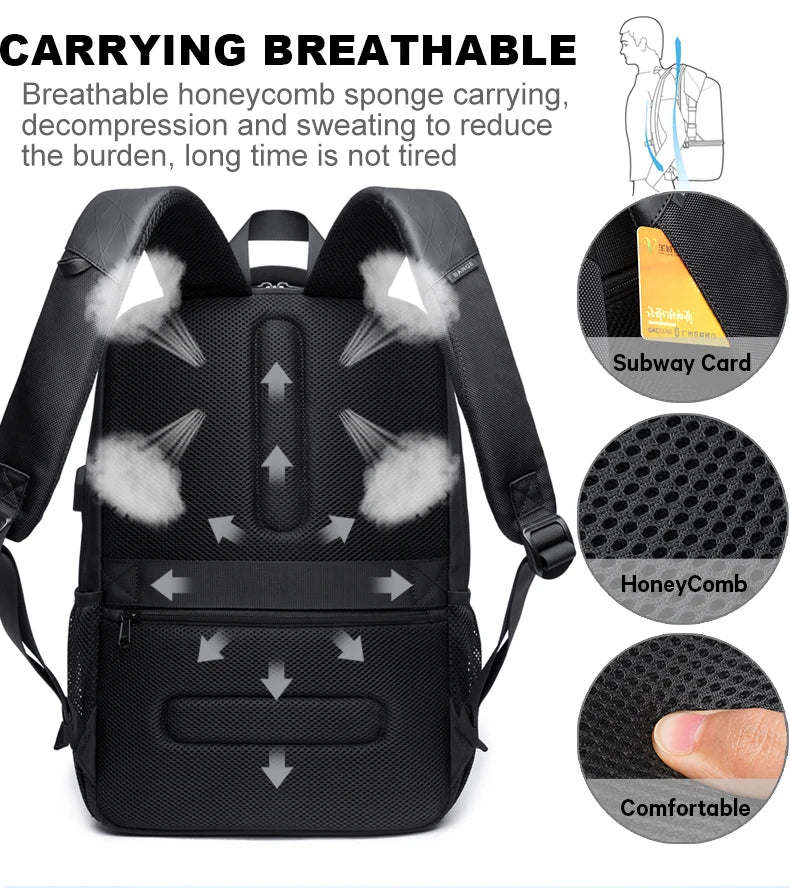 BANGE Travel Waterproof Backpack with USB Charging Port Fit 15.6 Inch Laptop Backpacks for Men and Women, Teenager School Bags - Tasawoq
