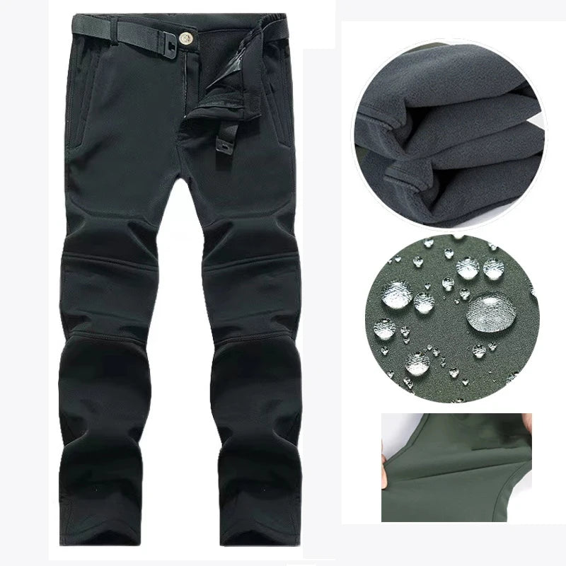 Men's Autumn Winter SoftShell Fleece Waterproof Jackets Male Hood Coats Fishing Hiking Camping Climbing Skiing Pants Trousers - Tasawoq