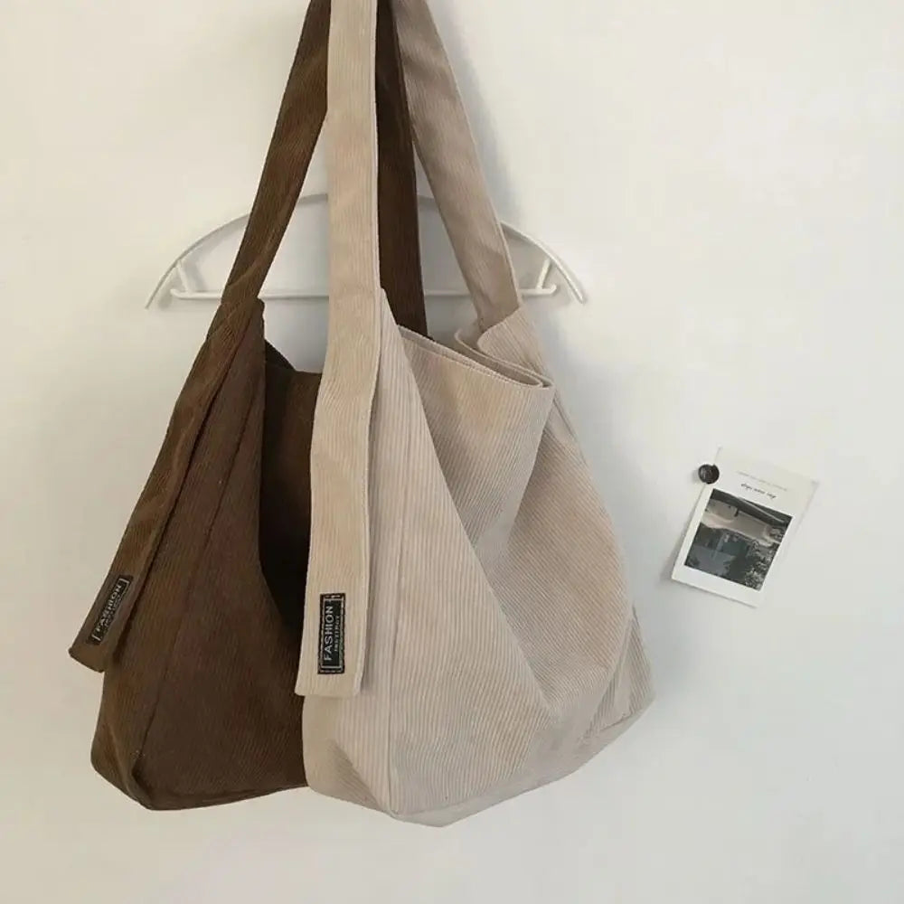 Fashion Women Corduroy Shoulder Bags Soft Handbags Tote Bags Girls Students Large Capacity Bags - Tasawoq