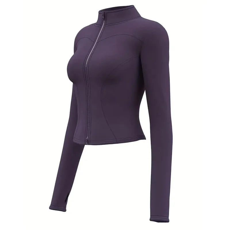 Women's Zip-Up Running Jacket Lightweight Stretchy Running Track Jacket with Thumb Holes, High Neck, Breathable Yoga Sportwear - Tasawoq