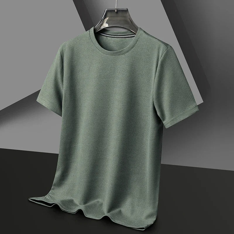 New Summer Waffle Round Neck Short Sleeved T-shirt for Men's Short Sleeved Top - Tasawoq