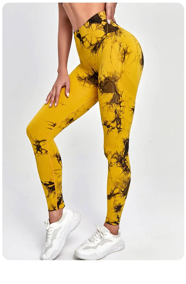 Tie Dye Yoga Pants Sport Leggings Women Seamless High Waist Push Up Woman Tights Fitness Workout Leggins Gym Clothing 2023 New - Tasawoq