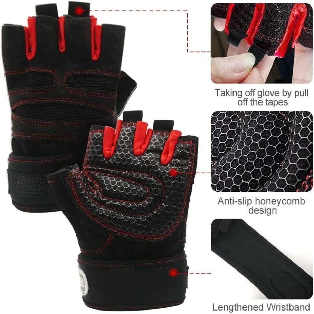 Workout Gloves for Men Women Half Finger Glove with Wrist Wrap for Sport Weight Lifting Training Bicycle Motorcyclist Gym Glove - Tasawoq
