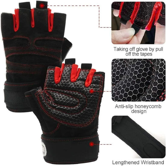 Workout Gloves for Men Women Half Finger Glove with Wrist Wrap for Sport Weight Lifting Training Bicycle Motorcyclist Gym Glove - Tasawoq