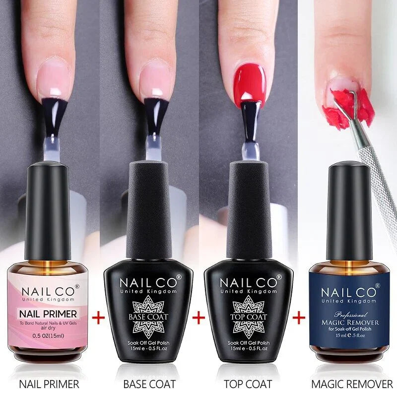 NAILCO 15ml Top Coat Base Coat Gel Nail Primer Gel Remover Nail Art Semi Permanent Lacquer Varnish Hybrid Nail Supplies - Tasawoq