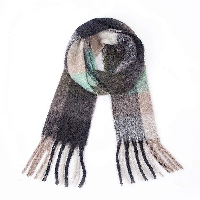 2025 Winter Thick Warm Scarf Women Cashmere Shawl and Wraps Pashmina Neckerchief Bufanda Female Rainbow Hairy Tessel Echarpe New - Tasawoq