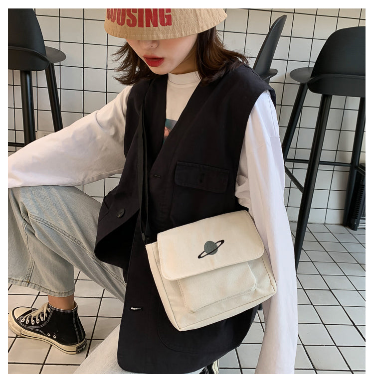 Casual Collage Student Messenger Bag Women Small Bag Canvas Shoulder Bag For Women Print Crossbody Bags Bolsas Sac - Tasawoq