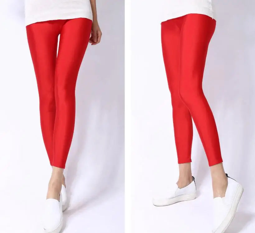 New Spring Solid Candy Neon Leggings for Women High Stretched Female Legging Pants Girl Clothing Leggins Plug Size - Tasawoq