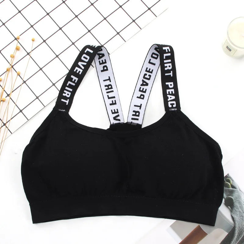 Women Letter Strap Sports Bra Sexy Seamless Fitness Underwear Elastic Slim Crop Top Breathable Push Up Yoga Vest Sportswear - Tasawoq