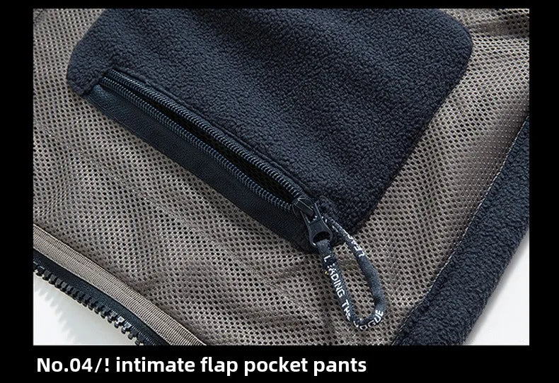 Winter Warm Fleece Jacket Men's Climbing Double Thickened Pocket Jacket Outdoor High Collar Windproof Ski Sweatshirt Coat Men - Tasawoq