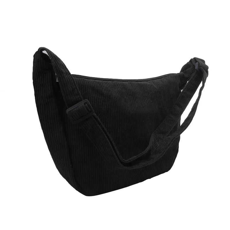 Corduroy Shoulder Bag Minimalist Crossbody Bag Women's Handbags Fashion Fabric Underarm Bag Solid Color Zipper Female Handbag - Tasawoq
