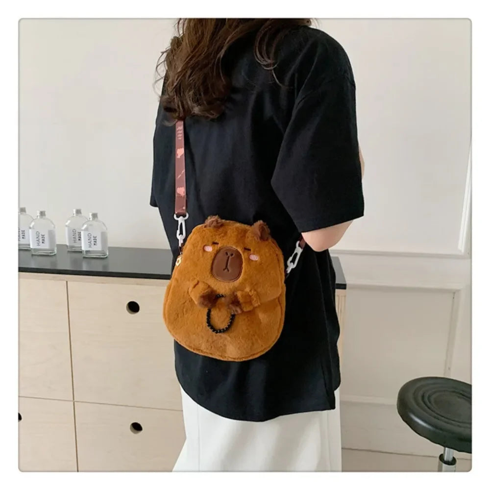 Large Capacity Capybara Plush Shoulder Bag Cartoon Capybara Handbag Unisex Capybara Handbag - Tasawoq