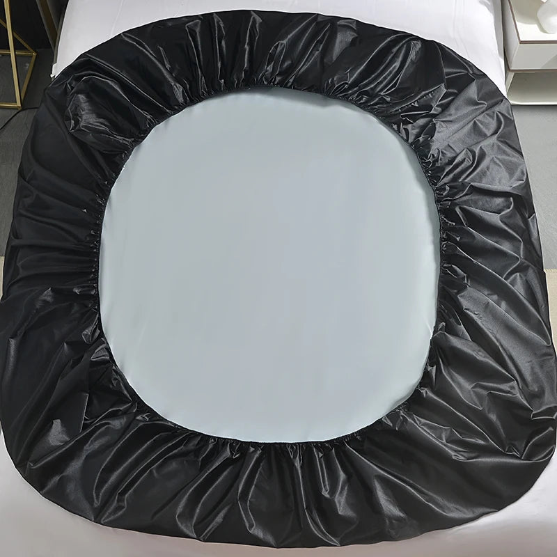 1Pc Waterproof Fitted Bed Sheet With Elastic Band Black Golden White Anti-slip Adjustable Mattress Cover (Pillowcase Need Order) - Tasawoq