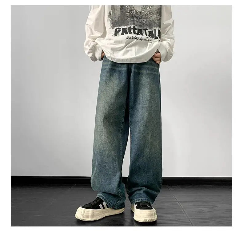 Jeans men Wide Leg Jeans Male Loose Straight Denim Pants 2025 Autumn Harajuku Vintage Blue Jean Trouser Streetwear Clothes