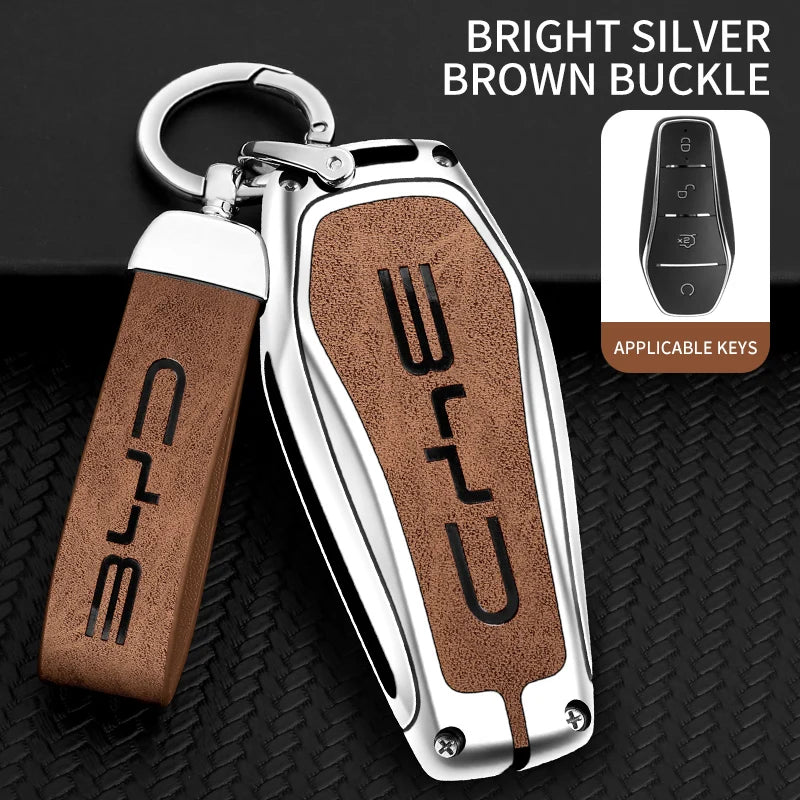 Zinc Alloy Leather Car Key Case Cover Holder Protector Shell for BYD Qin Plusdmi Atto 3 Han EV Dolphin Auto Interior Accessories