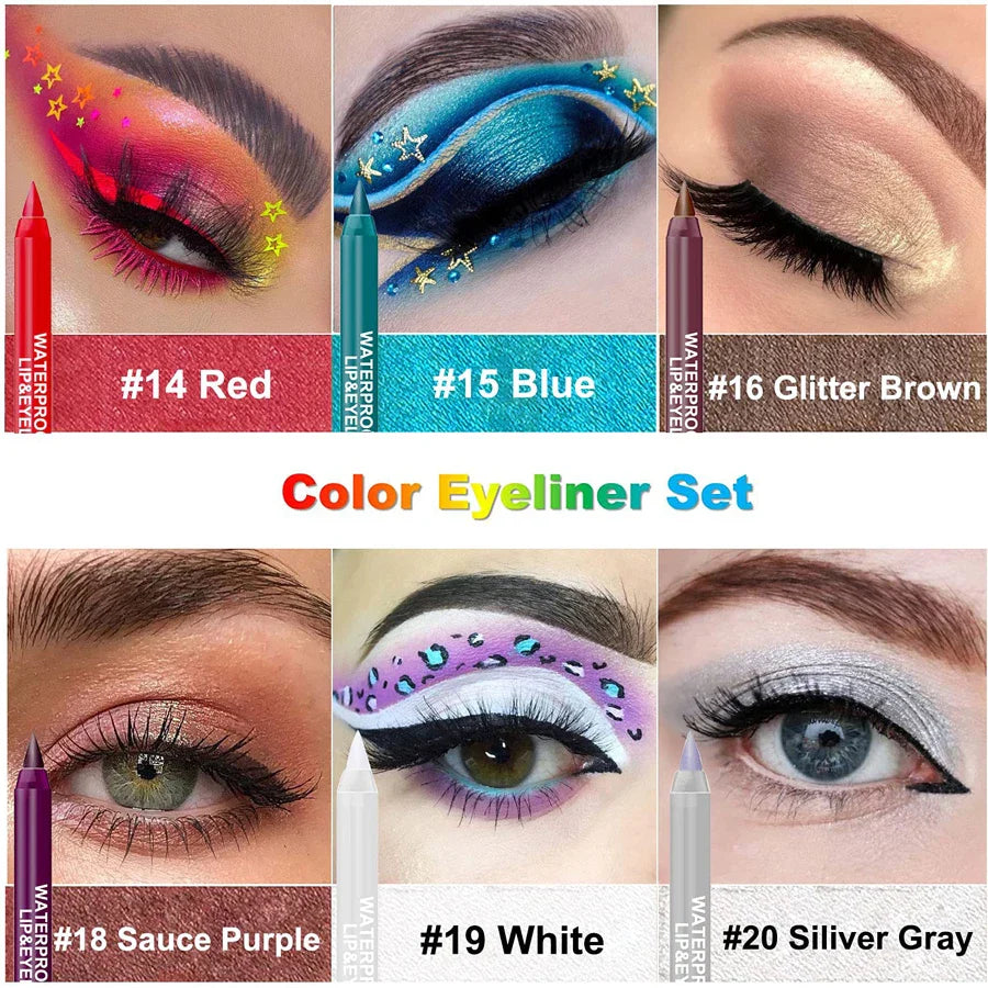 14-Color Colourful Eyeliner Pen, High Pigmented Pearly Shimmer Metallic Smokey Punk Gothic Style Eyeliner, Long Lasting Waterpro - Tasawoq