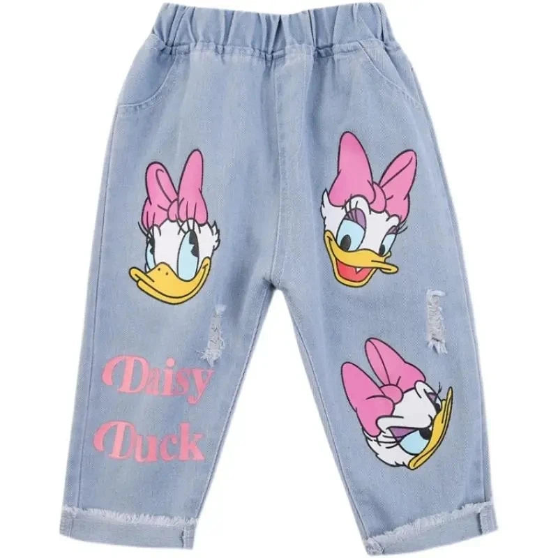 Spring Summer Children Cartoon Daisy Jeans Thin Baby Girls Loose Denim Pants Kids Fashion Casual Trousers for 2-6 Years - Tasawoq