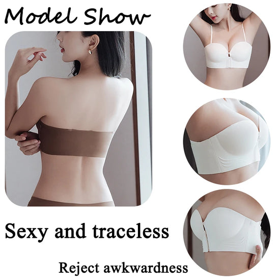 FINETOO Front Closure Sexy Push Up Bra Women Invisible Bras Underwear Lingerie For Female Brassiere Strapless Seamless Bralette - Tasawoq