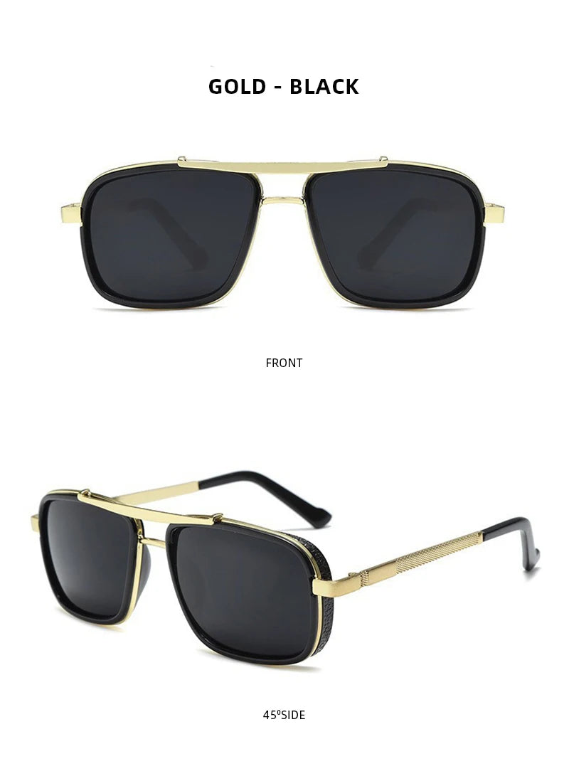 Luxury Rectangle Men's Sunglasses Retro Metal Steam Punk Sun Glasses Male Classic Outdoor Driving Shades Summer Glasses - Tasawoq