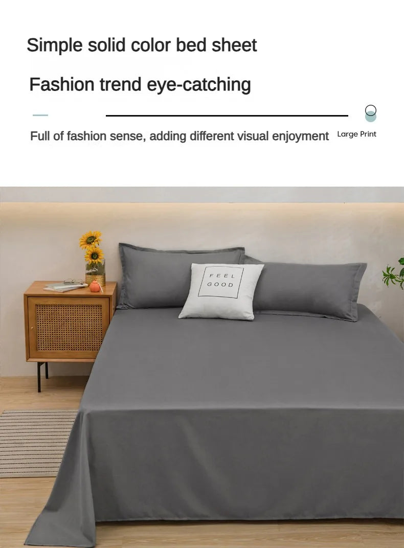 1 pc Bed Flat Sheet for Double Bed Plain Solid Color Top Sheets Single/Queen/King Flat Bedsheets Soft Home Bed Linen Sheets