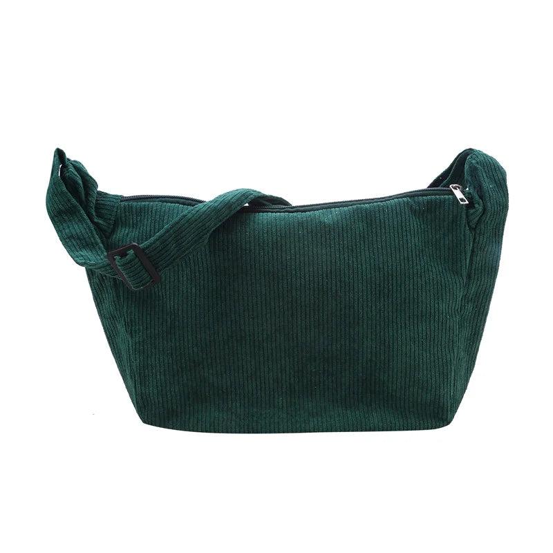 Corduroy Shoulder Bag Minimalist Crossbody Bag Women's Handbags Fashion Fabric Underarm Bag Solid Color Zipper Female Handbag - Tasawoq