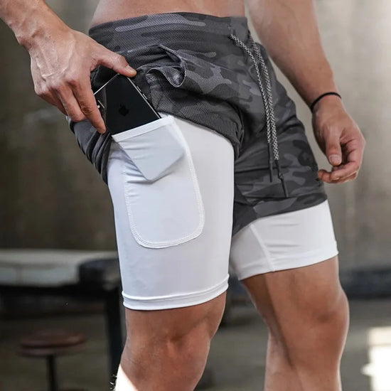 Camo Running Shorts Men Gym Sports Shorts 2 In 1 Quick Dry Workout Training Gym Fitness Jogging Short Pants Summer Men Shorts - Tasawoq