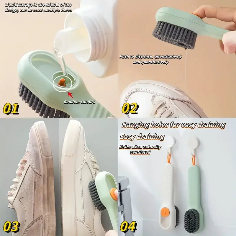1pc Multi-function automatic spot shoe brush soft hair hand pressure hanging hole suitable for clothing carpet plastic handles - Tasawoq