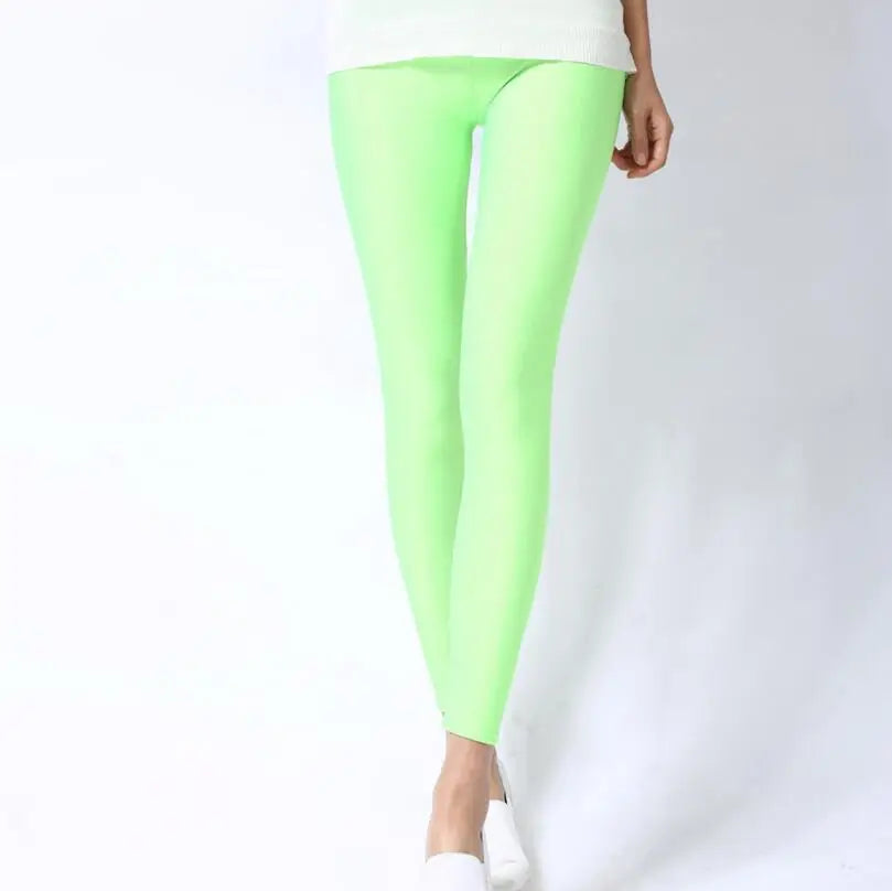 New Spring Solid Candy Neon Leggings for Women High Stretched Female Legging Pants Girl Clothing Leggins Plug Size - Tasawoq