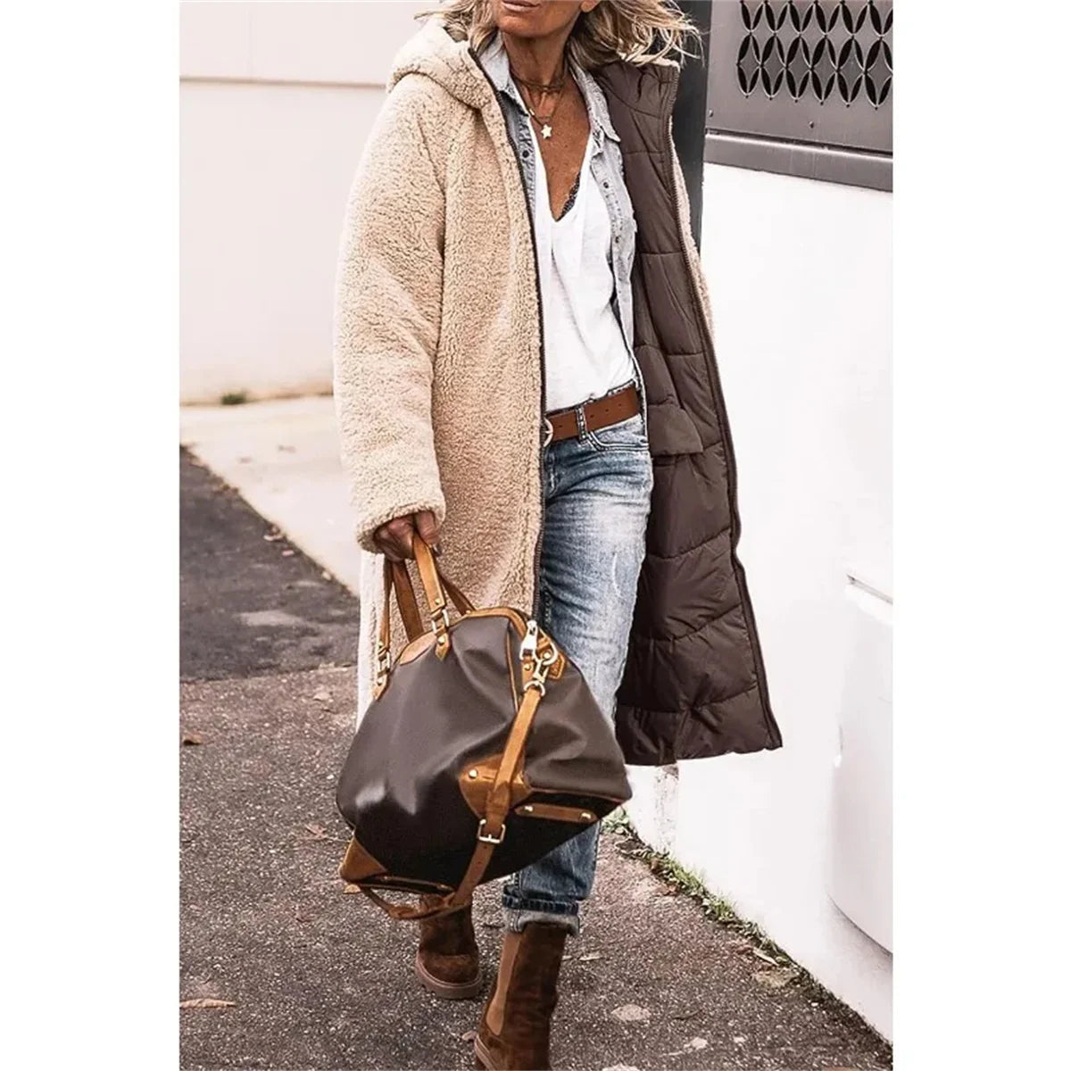 Winter Hooded Quilted Jacket For Women Solid Reversible Long Sleeve Thick Coat Warm Fashion Long Outerwear Casual Puffer Coats - Tasawoq