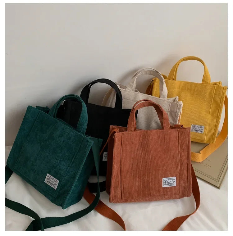 Women Handbag Simple Corduroy Portable Large Capacity HandBag Ins Fashion Trend Small Square Handbag Single Shoulder Bags - Tasawoq