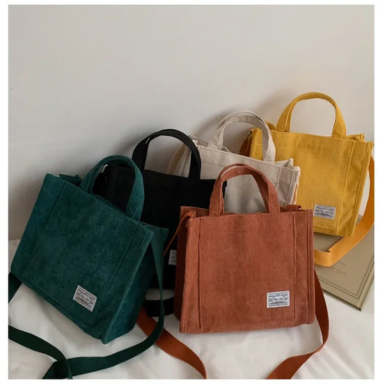 Women Handbag Simple Corduroy Portable Large Capacity HandBag Ins Fashion Trend Small Square Handbag Single Shoulder Bags - Tasawoq