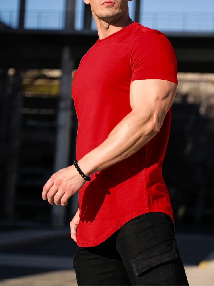 Muscle Fitness T-shirt Summer Men's Athleisure Workout short sleeve T-shirt High Quality cotton Men T-shirt Gym Sport Shirt Tops - Tasawoq