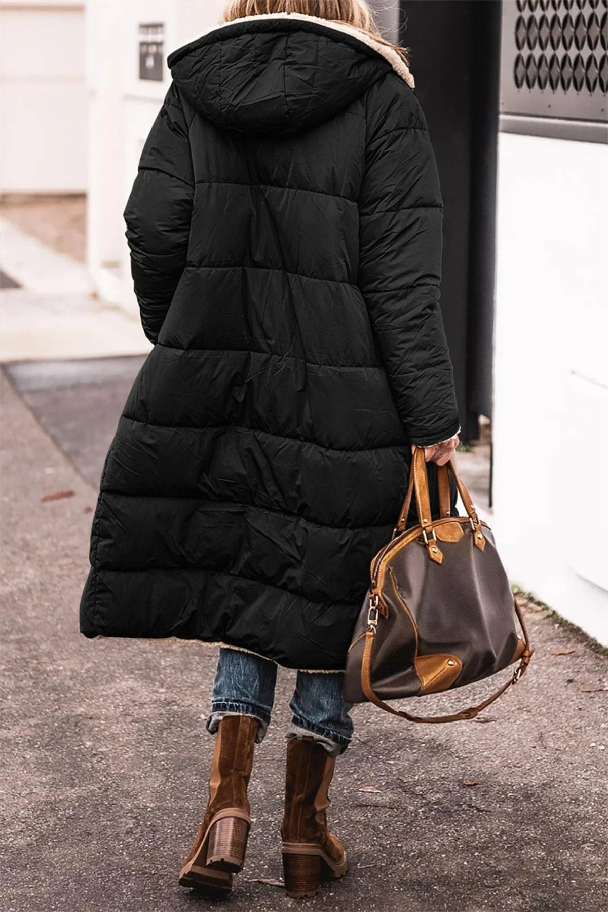 Winter Hooded Quilted Jacket For Women Solid Reversible Long Sleeve Thick Coat Warm Fashion Long Outerwear Casual Puffer Coats - Tasawoq