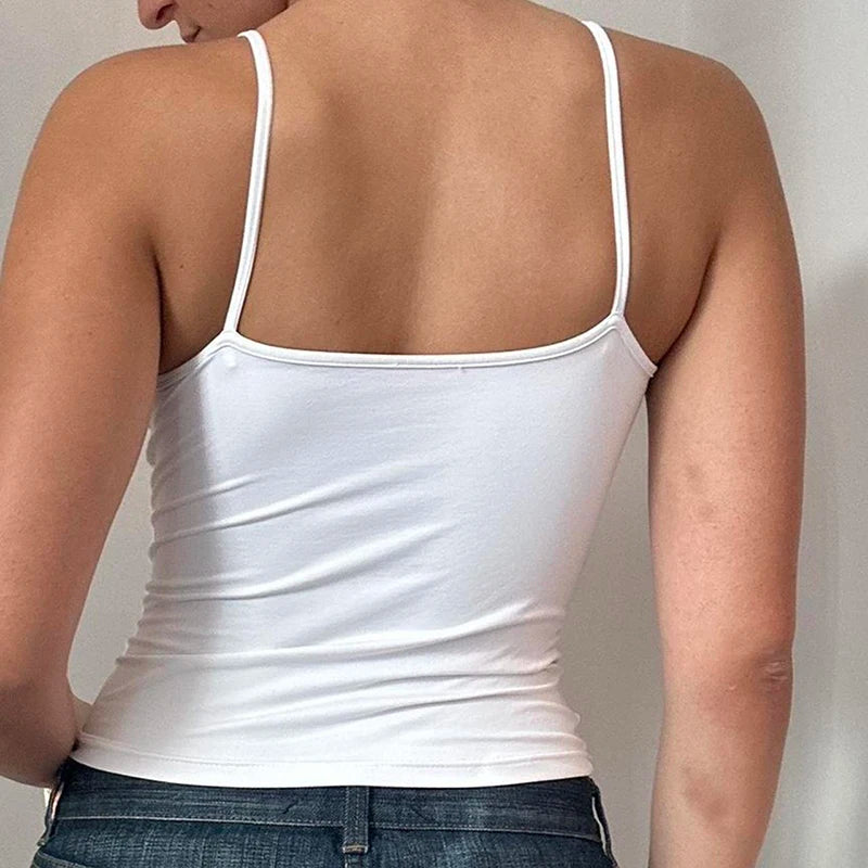 CIBBAR Basic Solid Camis Summer Casual Sleeveless Spaghetti Strap Top Women Harajuku All-match Cropped Tops y2k Vintage Clothing - Tasawoq
