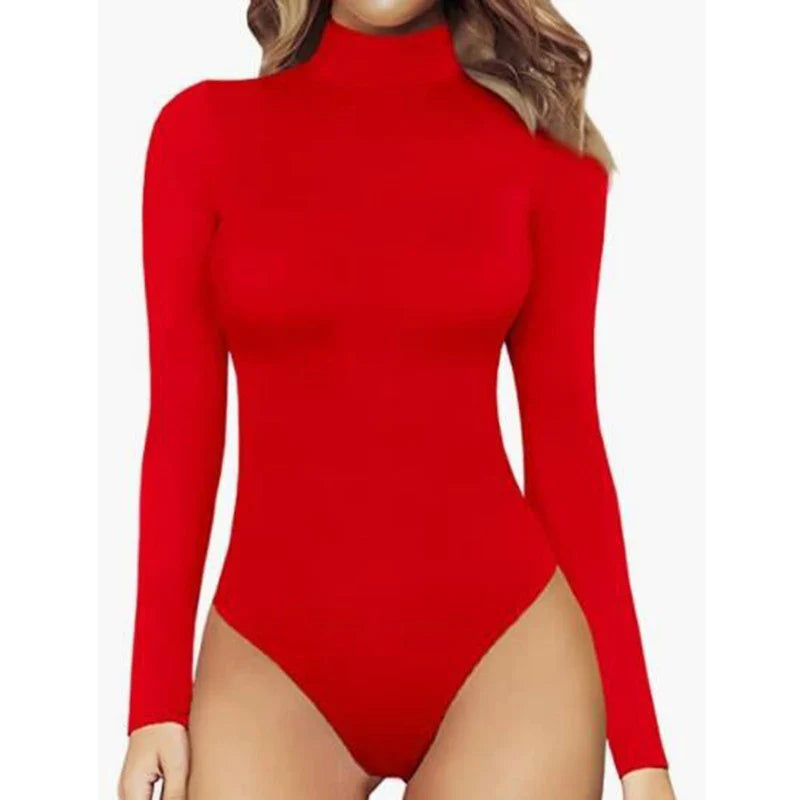European and American casual women's standing neck solid color bottom top autumn sexy slim fitting long sleeved jumpsuit - Tasawoq
