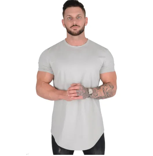 Muscle Fitness T-shirt Summer Men's Athleisure Workout short sleeve T-shirt High Quality cotton Men T-shirt Gym Sport Shirt Tops - Tasawoq